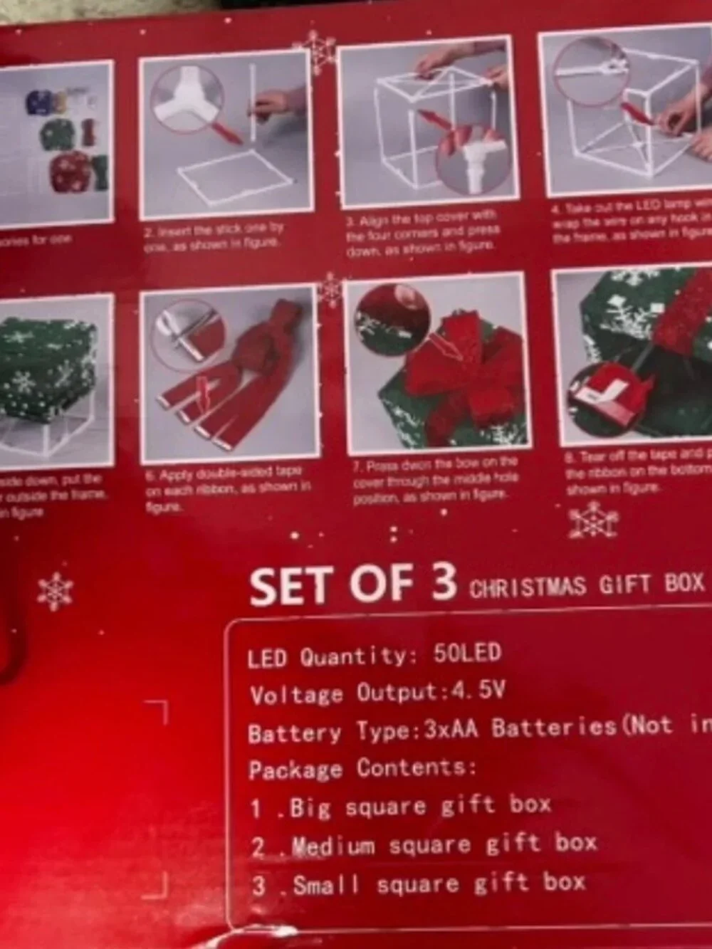 Set of 3 LED Merry Christmas Gift Boxes w/ Remote Lighted Holiday Décor NEW
